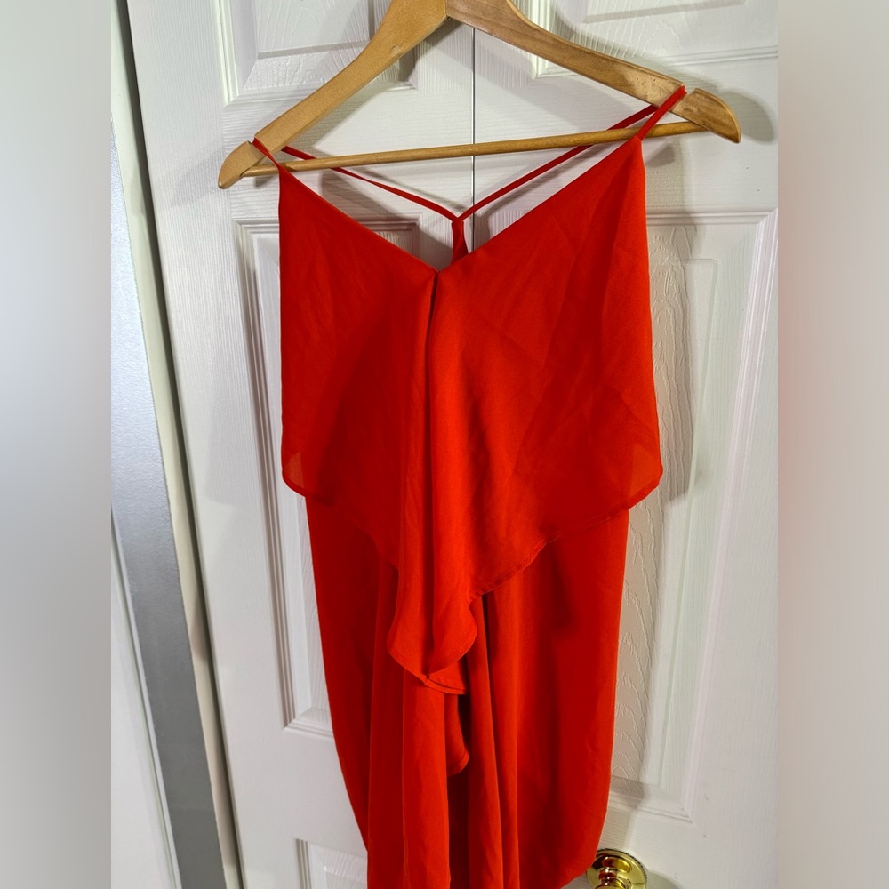 Dark red Orange ruffle dress beach cover up size Medium open back Y strap - Picture 2 of 6